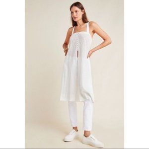 By Anthropologie Women's White Semi Sheer Tunic Tank Size XSP Slit Top